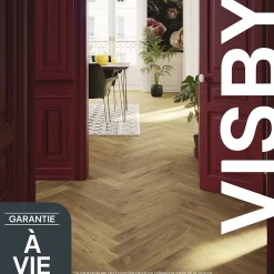 GoodHome Parquet Massif|Parquet Chevron<Parquet massif à coller Visby bâtons rompus en chêne huilé blond