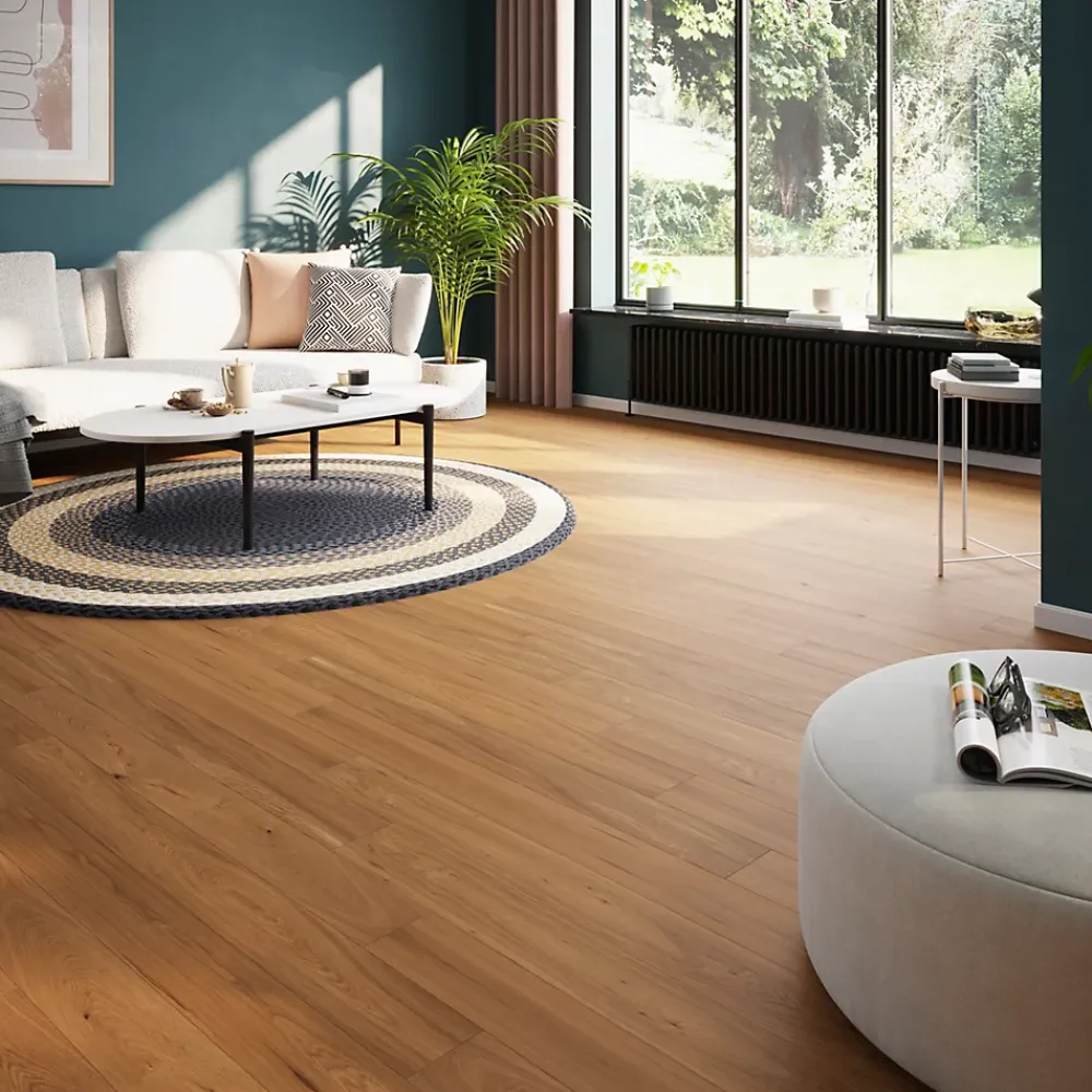 GoodHome Parquet massif à coller Visby L en chêne huilé blond- Parquet Massif|Voir Tous Les Parquets