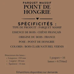 Dileci Parquet Chevron|Voir Tous Les Parquets<Parquet massif chêne français, Point de Hongrie / Chevron 600x120x15 mm, Teinte Bois Naturel -
