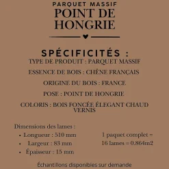 Dileci Parquet massif chêne français, Point de Hongrie / Chevron 600x120x15 mm, Teinte foncée Élégante -- Parquet Chevron|Voir Tous Les Parquets