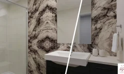 Ikhemalarka PET - PVC Film autocollant panneaux muraux 3D imitation marbre revetement en rouleau 60x300 cm decor aspect marbre (YP-245)- Panneau Mural Décoratif