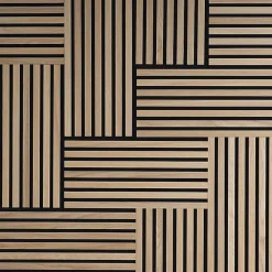 Decoon Plaque murale tasseaux 30 x 30 x 1,9 cm - Lattes chêne clair véritable fond noir 0,09m²- Panneau Tasseau Bois