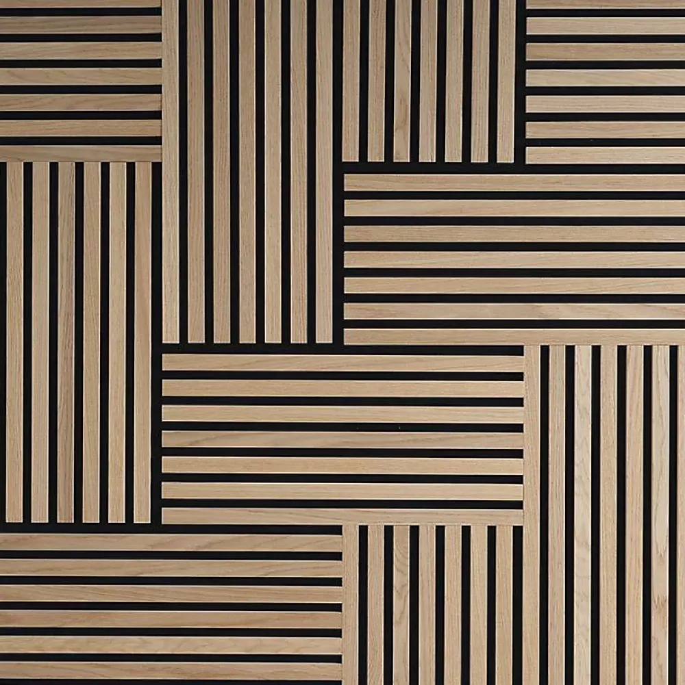 Decoon Plaque murale tasseaux 30 x 30 x 1,9 cm - Lattes chêne clair véritable fond noir 0,09m²- Panneau Tasseau Bois