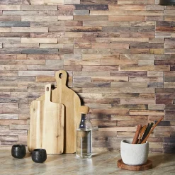 Woodbord Plaquette De Parement|Plaquette De Parement<Plaquette de parement mural décoratif en bois- 1-1,8 x 18 x 49,5 cm - Lot de 6 - Aspect Bois FLotté