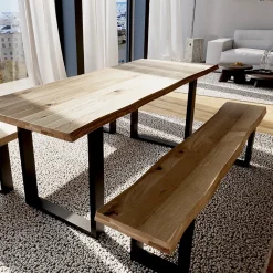 Wood&Sens Plateau banc Chêne Pré-huilé Bords Naturels, L.200 cm x l.35 cm, Ep. 40 mm- Plateau De Table
