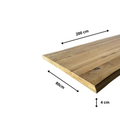 Wood&Sens Plateau de table pleines lames Chêne Rustique bord naturel flacheux L.200 X l.80 cm, Ep.40 mm- Plateau De Table