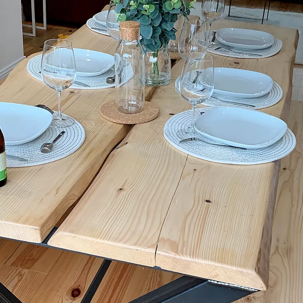 Wood&Sens Plateau de table Sapin massif bords naturels flacheux L.200 x l.30-38 cm, Ep.28 mm- Plateau De Table
