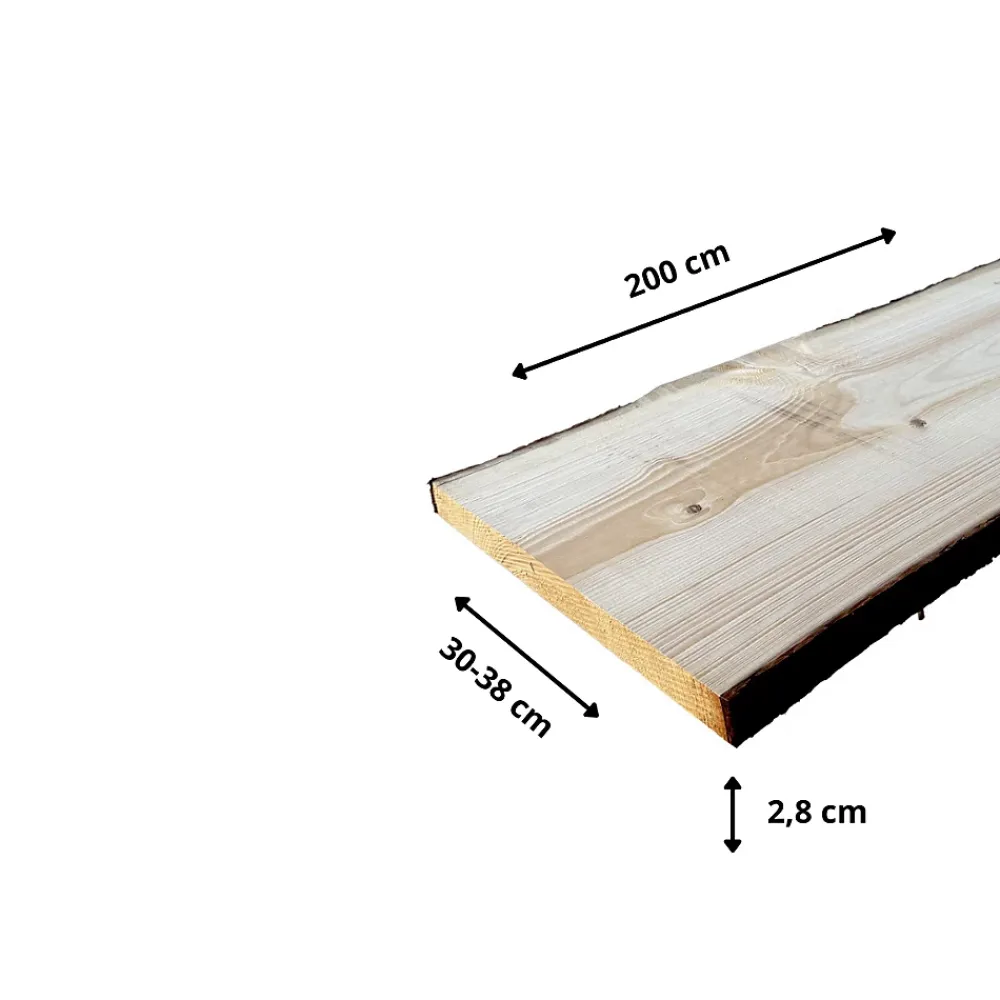 Wood&Sens Plateau de table Sapin massif bords naturels flacheux L.200 x l.30-38 cm, Ep.28 mm- Plateau De Table