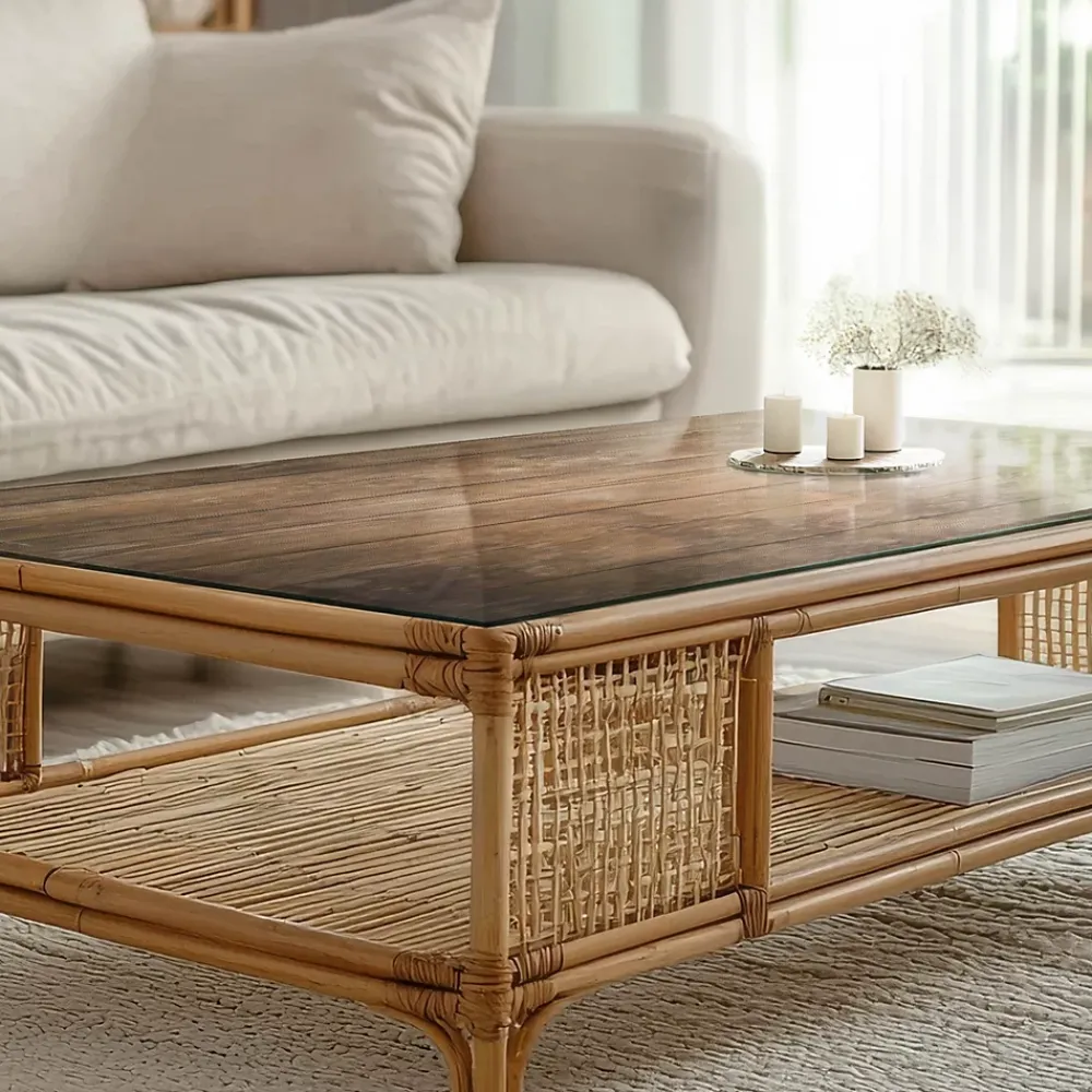 Tulup Plateau en verre trempé 140x70 cm Structure de planches en bois- Plateau En Verre