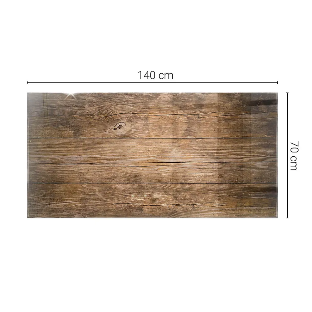 Tulup Plateau en verre trempé 140x70 cm Structure de planches en bois- Plateau En Verre