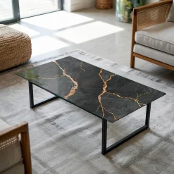Tulup Plateau en verre trempé 140x70 cm Motif marbré avec veines- Plateau En Verre
