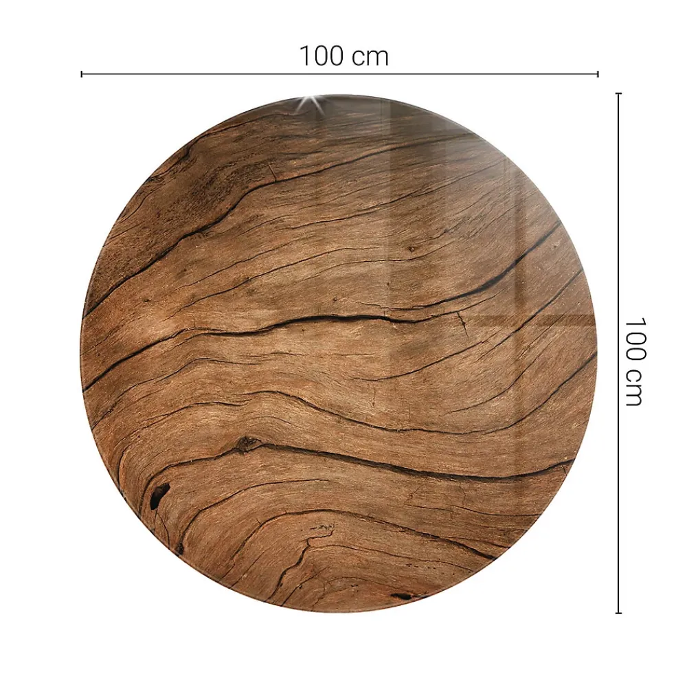 Tulup Plateau en verre trempé fi100 cm Motif bois- Plateau En Verre