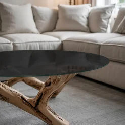 Tulup Plateau en verre trempé fi50 cm Couleur noire lisse- Plateau En Verre
