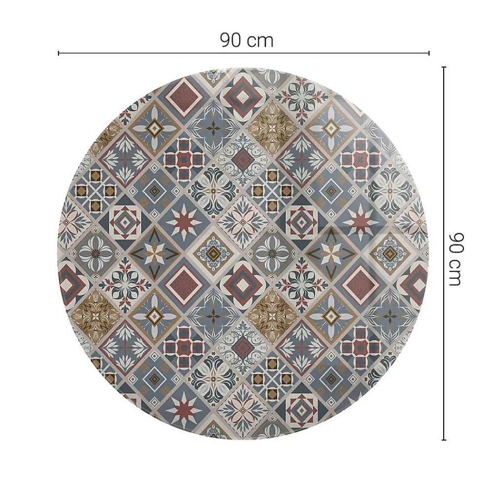 Tulup Plateau en verre trempé fi90 cm Motif mosaïque avec ornements- Plateau En Verre