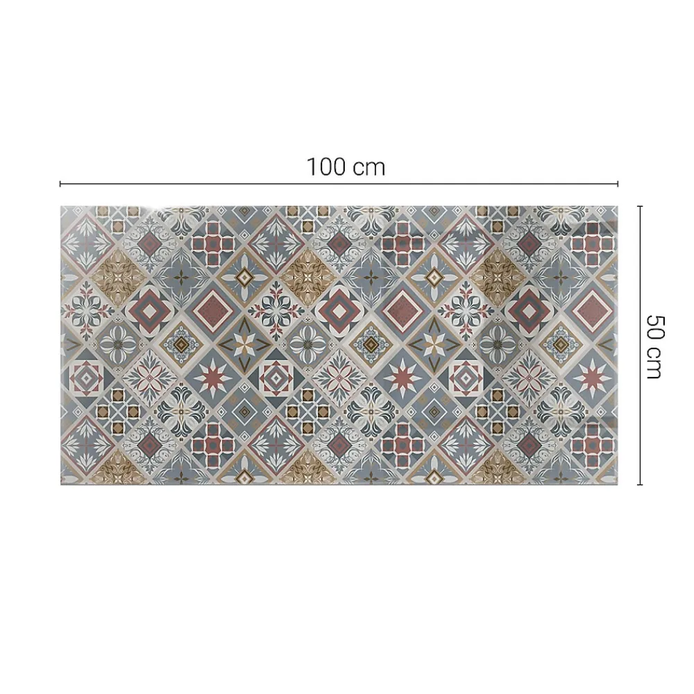 Tulup Plateau en verre trempé 100x50 cm Motif mosaïque avec ornements- Plateau En Verre