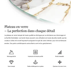 Tulup Plateau en verre trempé fi80 cm Couleur noire lisse- Plateau En Verre