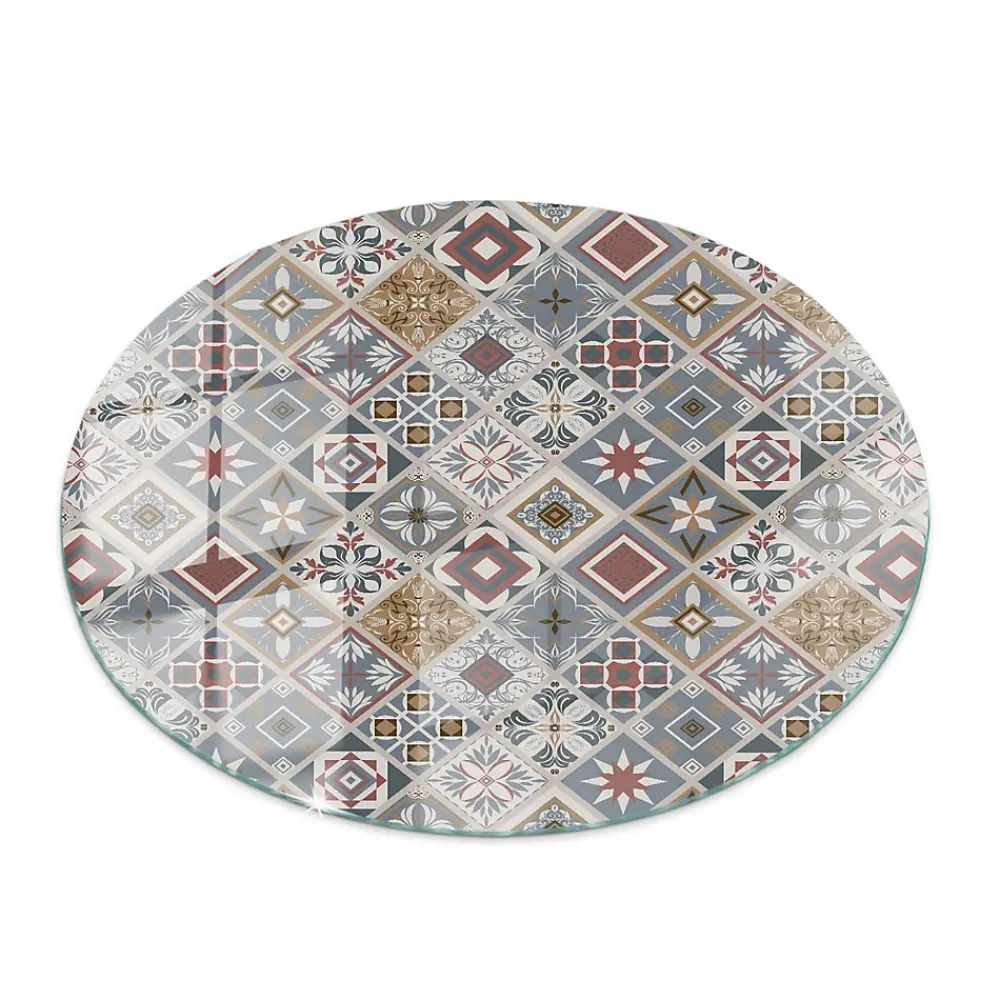 Tulup Plateau En Verre<Plateau en verre trempé fi80 cm Motif mosaïque avec ornements