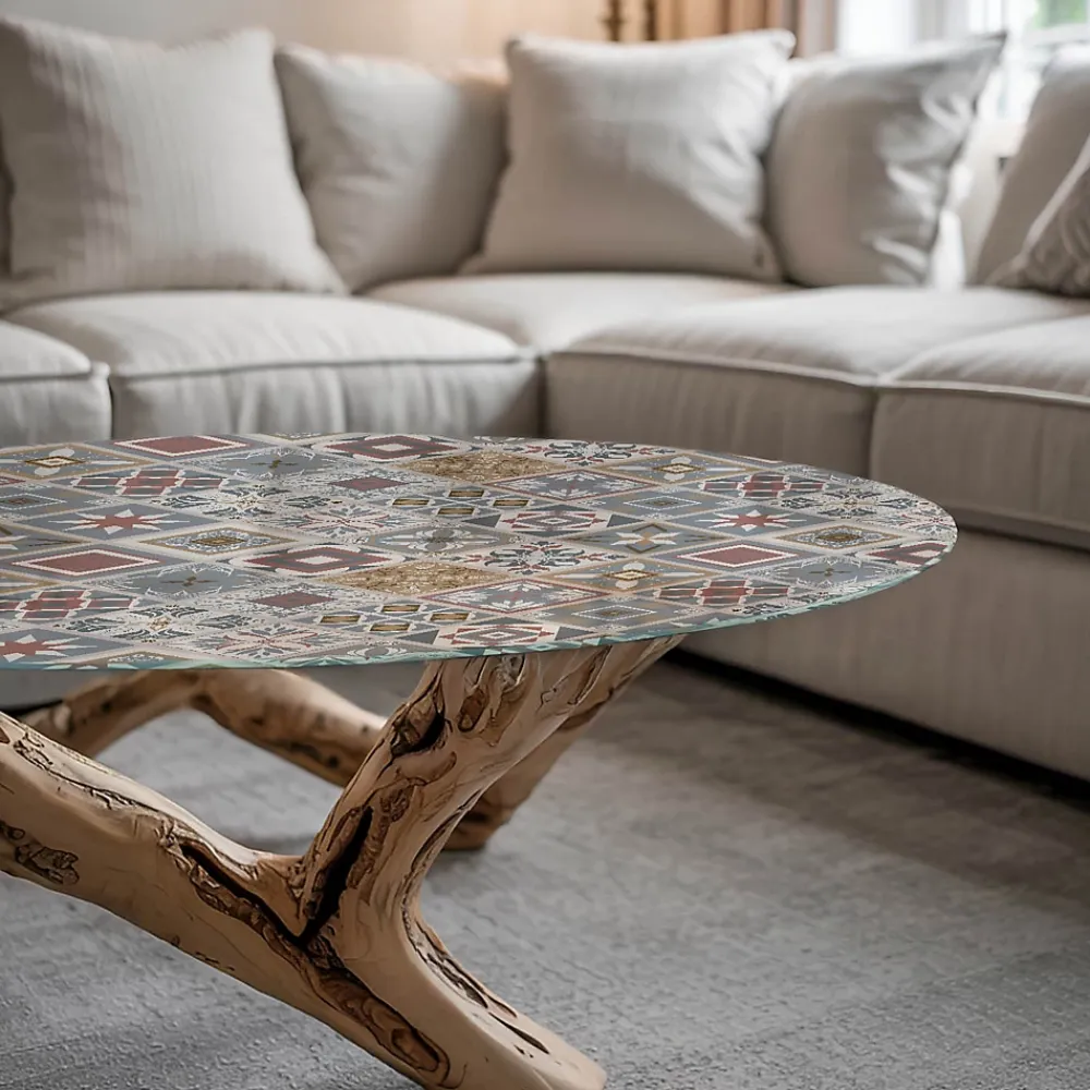 Tulup Plateau En Verre<Plateau en verre trempé fi80 cm Motif mosaïque avec ornements