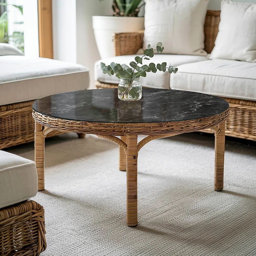 Tulup Plateau En Verre<Plateau en verre trempé fi80 cm Motif de marbre veiné
