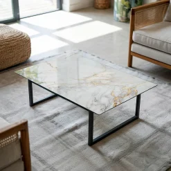 Tulup Plateau en verre trempé 80x60 cm Marbre élégant avec veines- Plateau En Verre