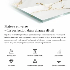 Tulup Plateau en verre trempé 140x70 cm Motif bois- Plateau En Verre