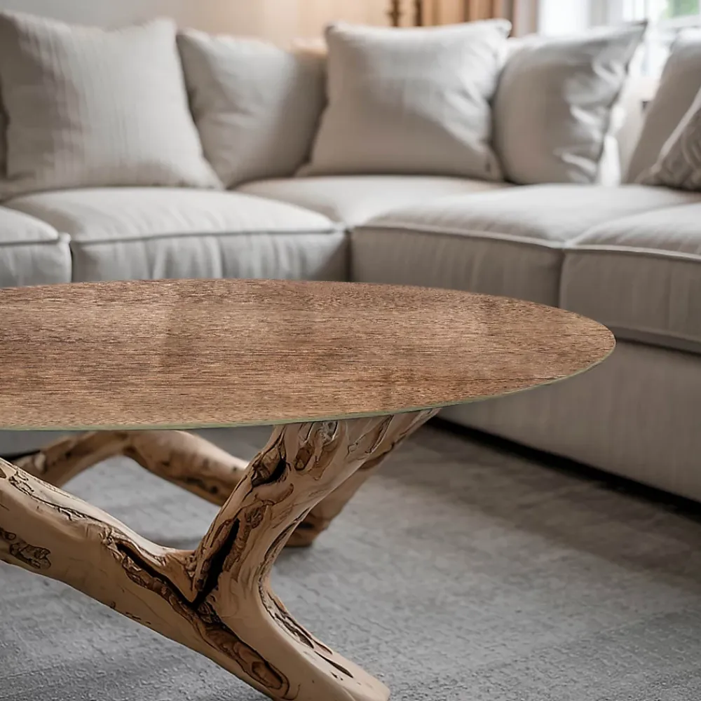 Tulup Plateau En Verre<Plateau en verre trempé fi80 cm Motif naturel du bois
