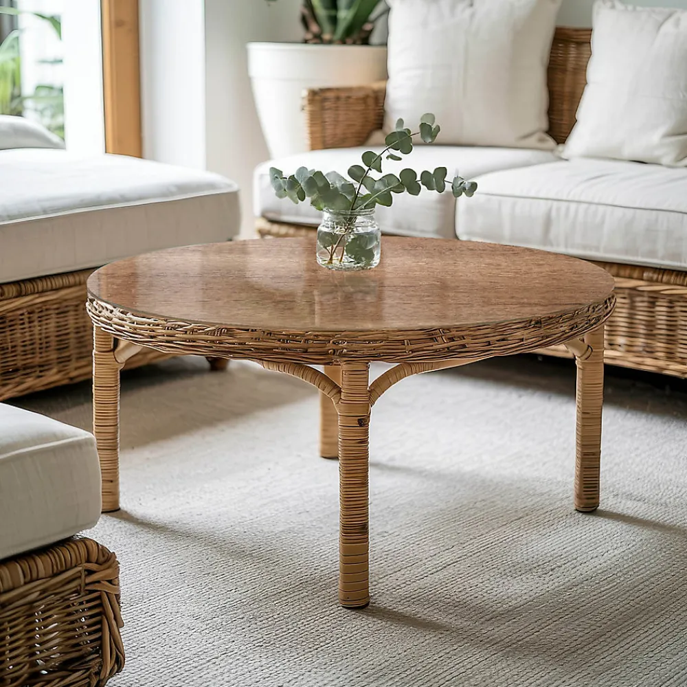 Tulup Plateau En Verre<Plateau en verre trempé fi80 cm Motif naturel du bois
