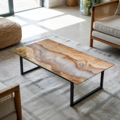 Tulup Plateau En Verre<Plateau en verre trempé 100x50 cm Bois naturel avec résine