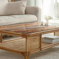 Tulup Plateau En Verre<Plateau en verre trempé 100x50 cm Bois naturel avec résine