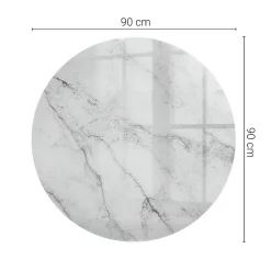 Tulup Plateau en verre trempé fi90 cm Motif de surface en marbre- Plateau En Verre
