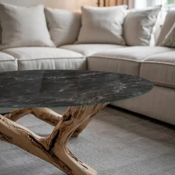Tulup Plateau en verre trempé fi50 cm Motif de marbre veiné- Plateau En Verre