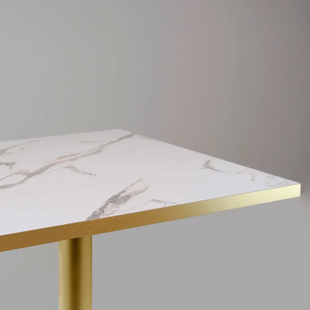 Restootab Panneau Bois, Osb, Mdf<Plateau 120x70 decor marbre blanc chants laiton -