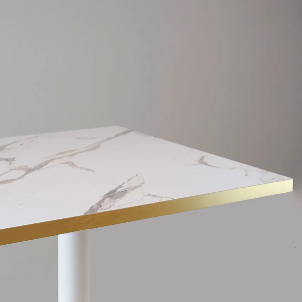 Restootab Panneau Bois, Osb, Mdf<Plateau 120x70 decor marbre blanc chants laiton -