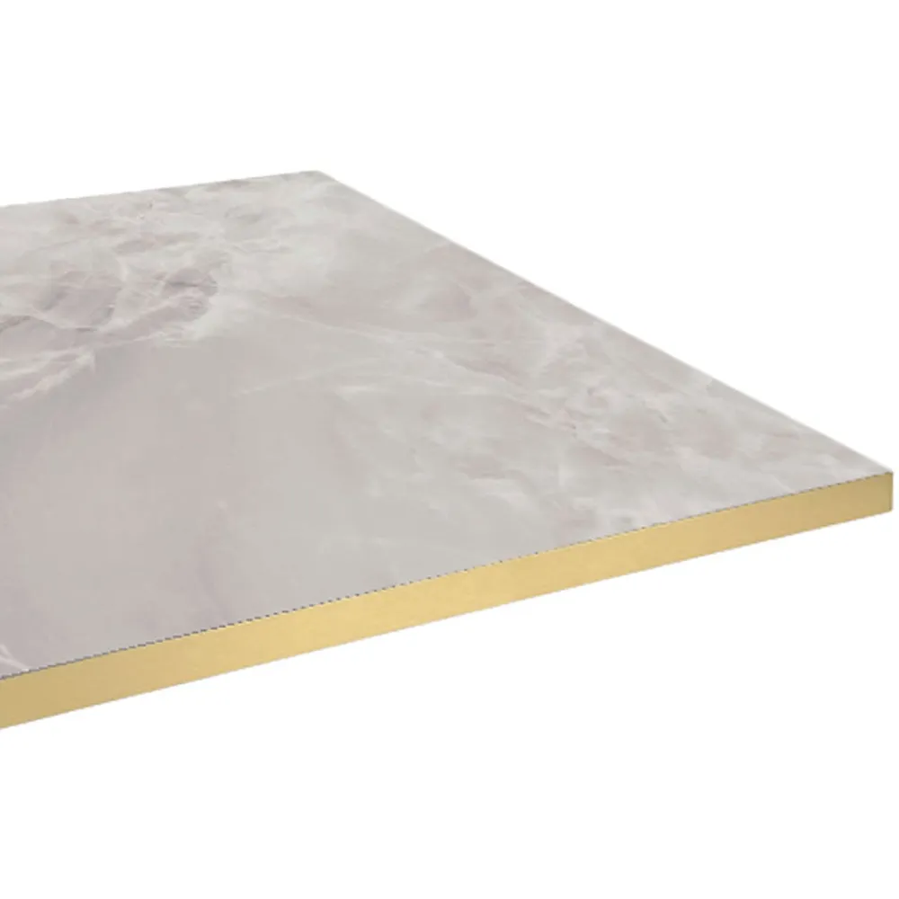 Restootab Plateau 70x70 decor marbre perla chants laiton -- Panneau Bois, Osb, Mdf