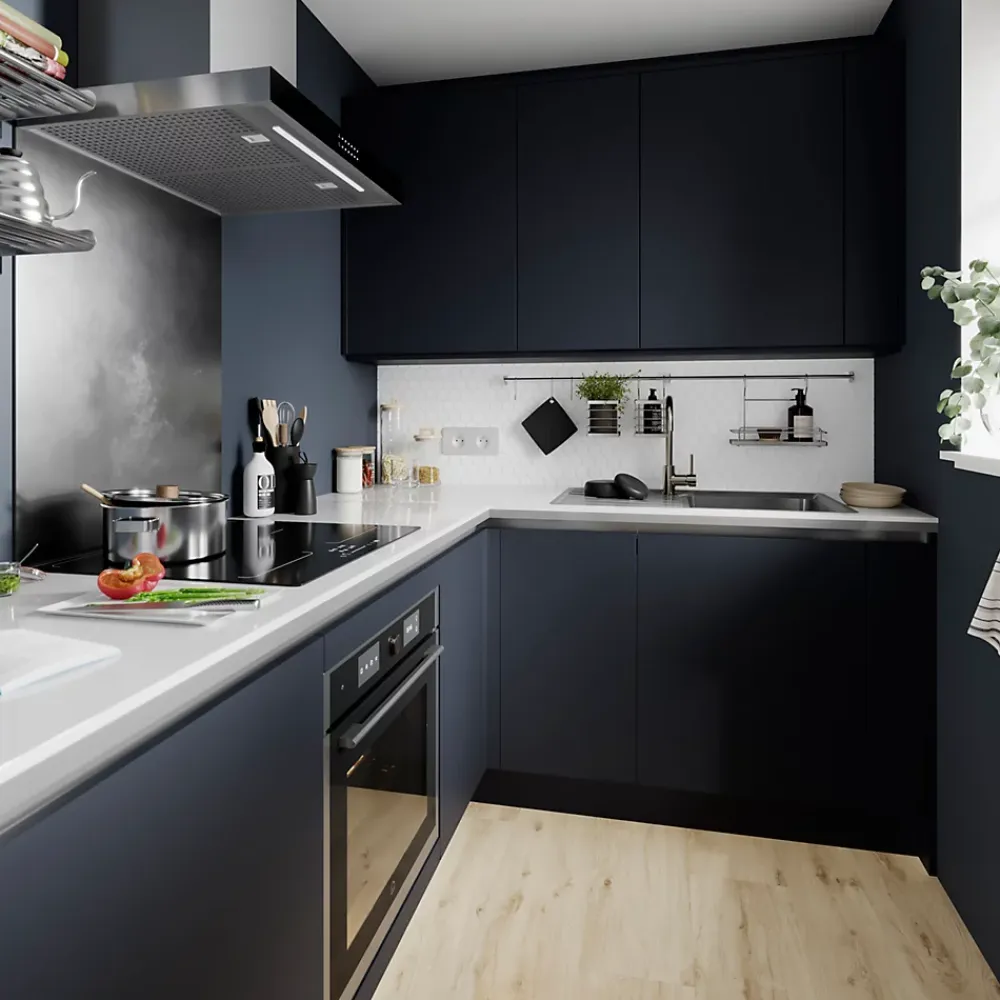 GoodHome Plinthe de cuisine Garcinia et Stevia bleu mat H. 15 cm x l. 2.4 m x Ep. 16 mm- Plinthe De Cuisine