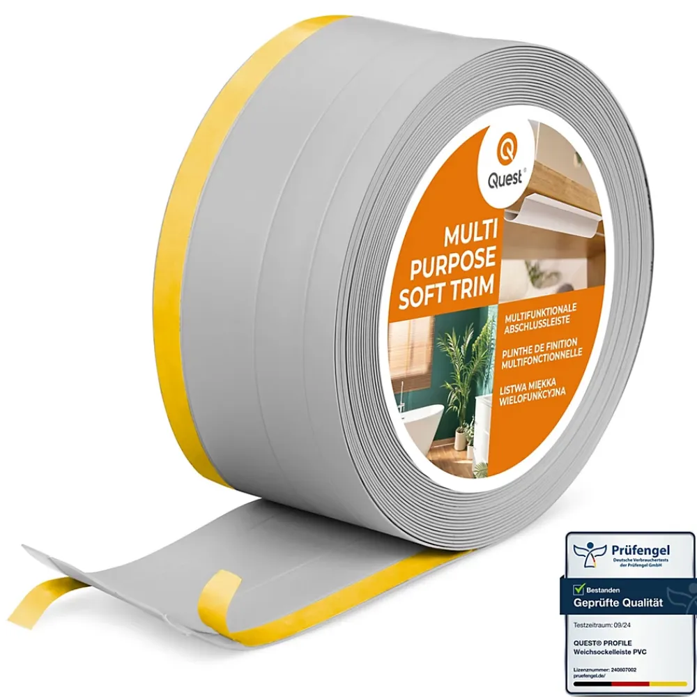 Quest Plinthe de finition W2 en PVC 4,en,1 120 mm, baguette autocollante, masquante, plinthe souple pour sol et mur, gris, 15 m- Plinthe Pour Sol En Vinyle Et Pvc