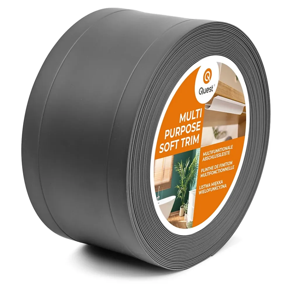 Quest Plinthe de finition W1 en PVC 6,en,1 120 mm, baguette autocollante, masquante, plinthe souple pour sol et mur, gris foncé, 25 m- Plinthe Pour Sol En Vinyle Et Pvc
