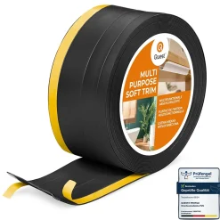Quest Plinthe de finition W2 en PVC 4,en,1 120 mm, baguette autocollante, masquante, plinthe souple pour sol et mur, noir, 20 m- Plinthe Pour Sol En Vinyle Et Pvc
