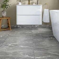 GoodHome Plinthe Pour Carrelage Sol<Plinthe en carrelage effet marbre gris brillant L.60 x l.7,5 x ép.8,5 mm, Aruma