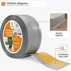 Quest Plinthe en PVC autocollante, plinthe flexible DEKOR, 70x20mm, noir, 70x20 mm, 10 m- Plinthe Pour Sol En Vinyle Et Pvc