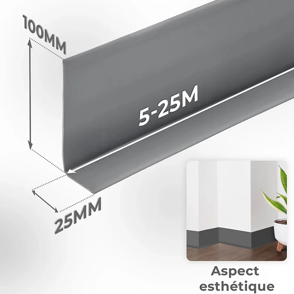 Quest Plinthe Pour Sol En Vinyle Et Pvc<Plinthe en PVC Flexible 100x25mm, 5m, Plinthe Souple et Élastique pour Finitions et Surfaces de Jonction, blanc