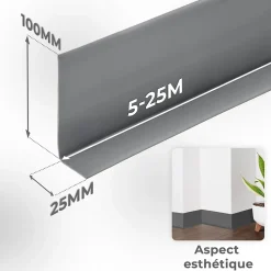 Quest Plinthe Pour Sol En Vinyle Et Pvc<Plinthe en PVC Flexible 100x25mm, 20m, Plinthe Souple et Élastique pour Finitions et Surfaces de Jonction, noir