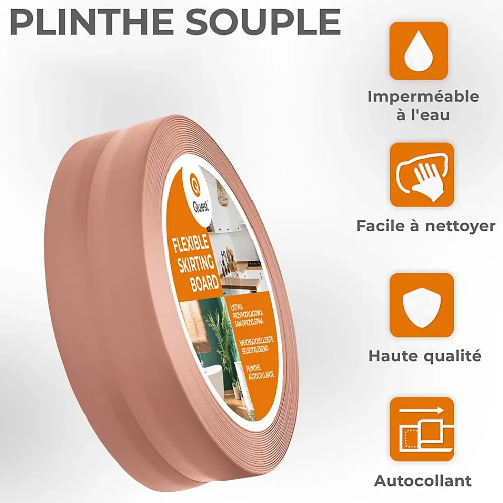 Quest Plinthe Souple Auto-Adhésive en PVC 50x20mm, 25m, Bande Flexible, Facile à Installer, sur Toutes les Surfaces, brun clair- Plinthe Pour Sol En Vinyle Et Pvc
