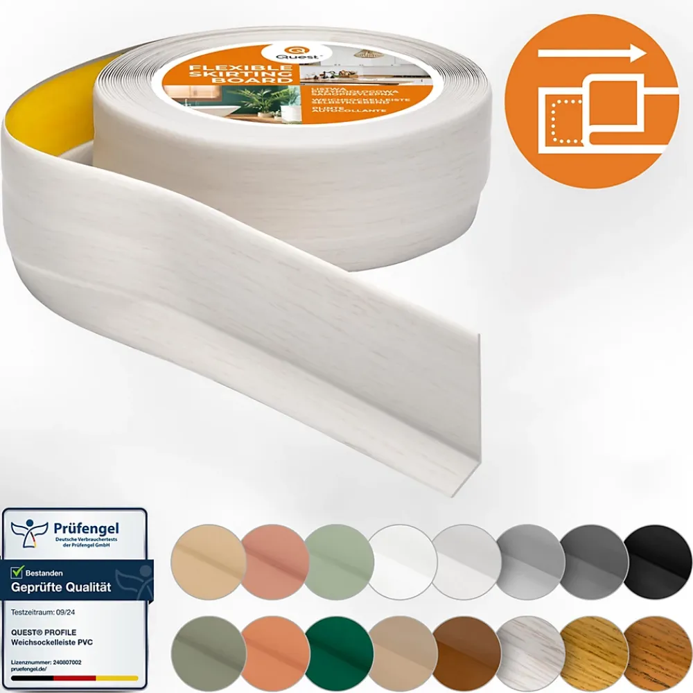 Quest Plinthe Souple Auto-Adhésive en PVC 50x20mm, 10m, Bande Flexible, Facile à Installer, sur Toutes les Surfaces, bouleau- Plinthe Pour Sol En Vinyle Et Pvc