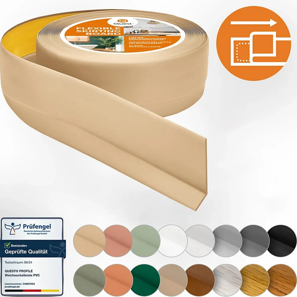 Quest Plinthe Souple Auto-Adhésive en PVC 50x20mm, 20m, Bande Flexible, Facile à Installer, sur Toutes les Surfaces, sablonneux- Plinthe Pour Sol En Vinyle Et Pvc