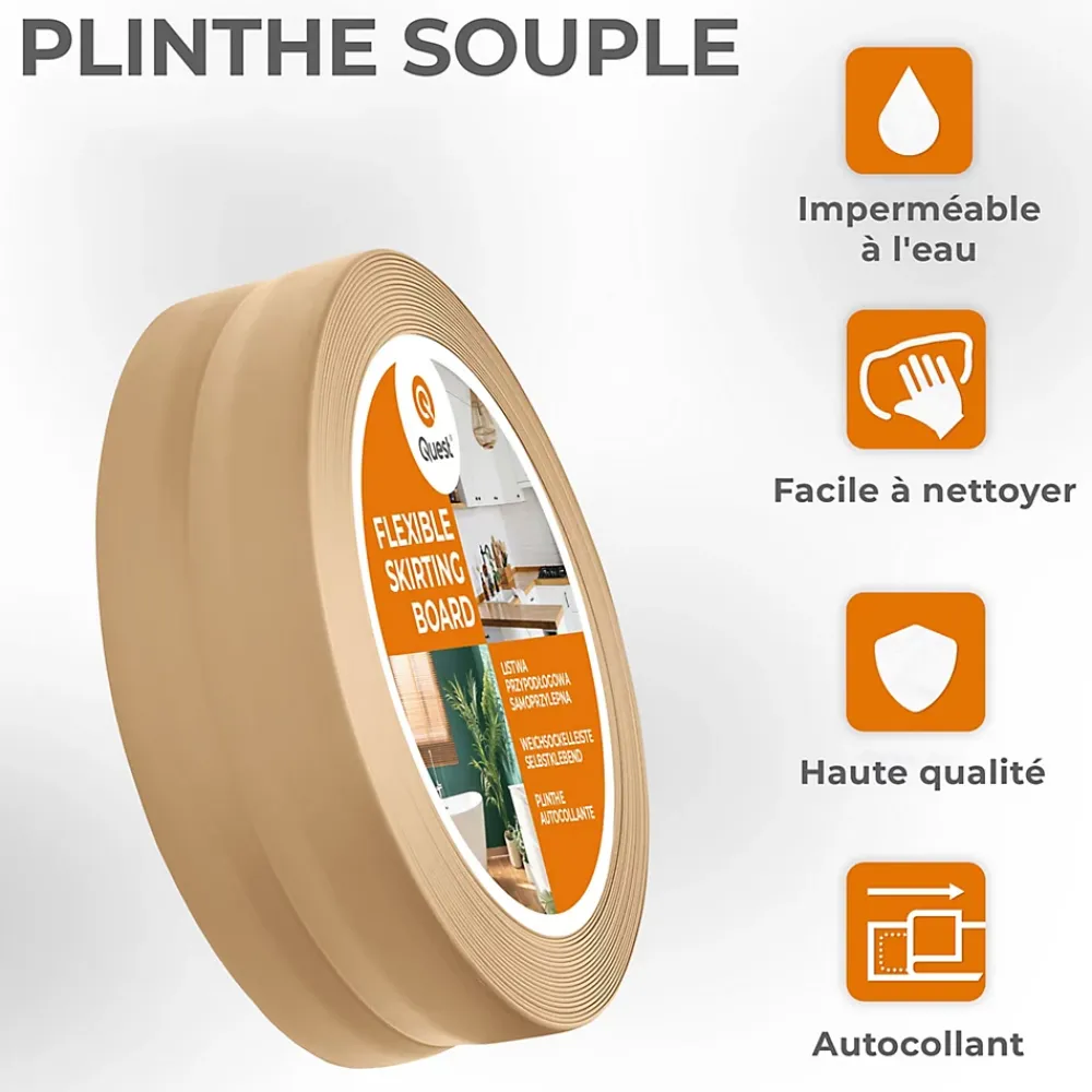 Quest Plinthe Souple Auto-Adhésive en PVC 50x20mm, 20m, Bande Flexible, Facile à Installer, sur Toutes les Surfaces, sablonneux- Plinthe Pour Sol En Vinyle Et Pvc