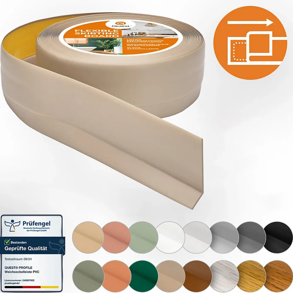 Quest Plinthe Pour Sol En Vinyle Et Pvc<Plinthe Souple Auto-Adhésive en PVC 50x20mm, 20m, Bande Flexible, Facile à Installer, sur Toutes les Surfaces, beige