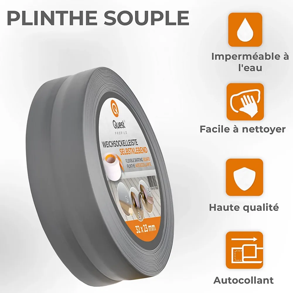 Quest Plinthe Pour Sol En Vinyle Et Pvc<Plinthe Souple Auto-Adhésive en PVC 32x23mm, 15m, Bande Flexible, Facile à Installer, sur Toutes les Surfaces, graphite