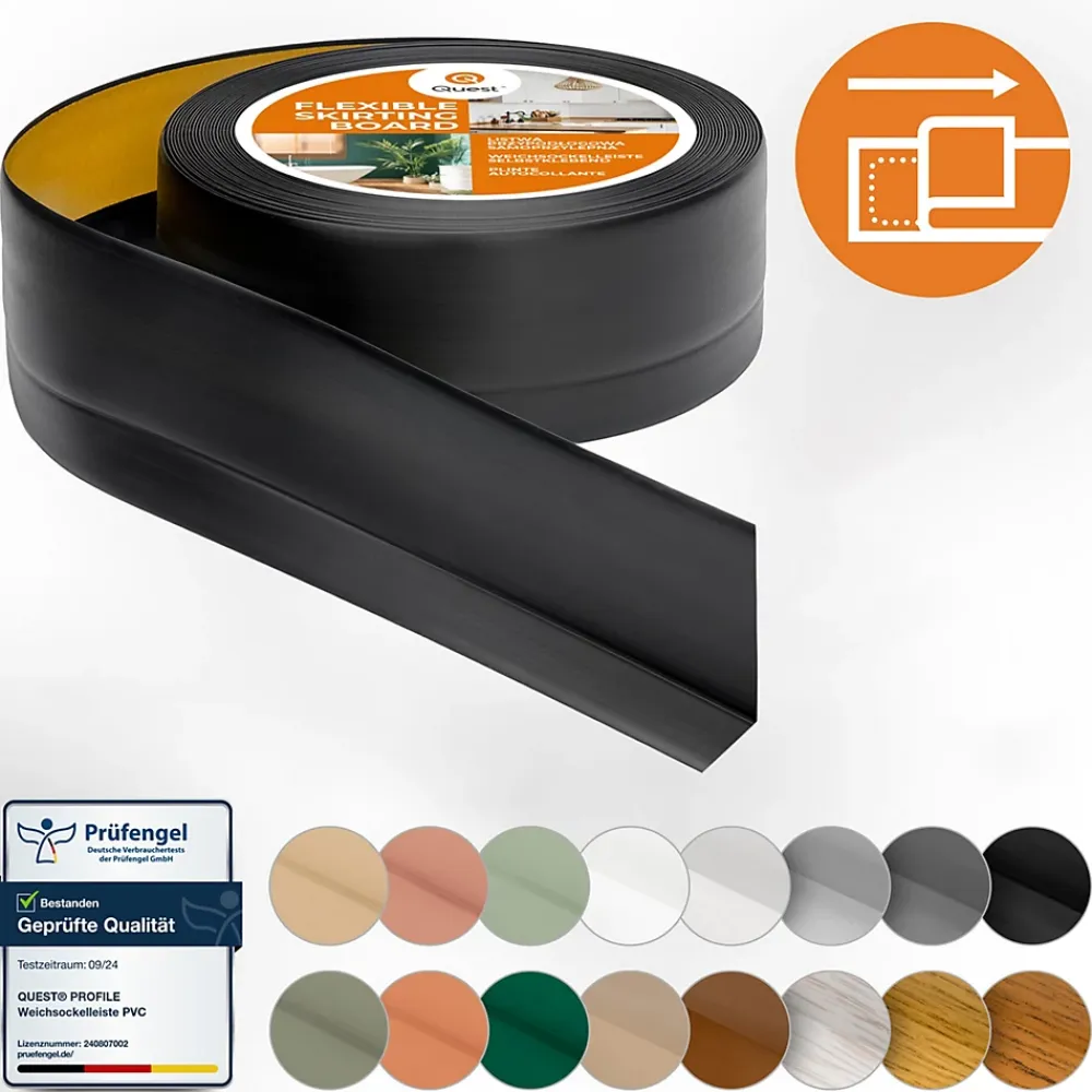 Quest Plinthe Souple Auto-Adhésive en PVC 50x20mm, 25m, Bande Flexible, Facile à Installer, sur Toutes les Surfaces, noir- Plinthe Pour Sol En Vinyle Et Pvc