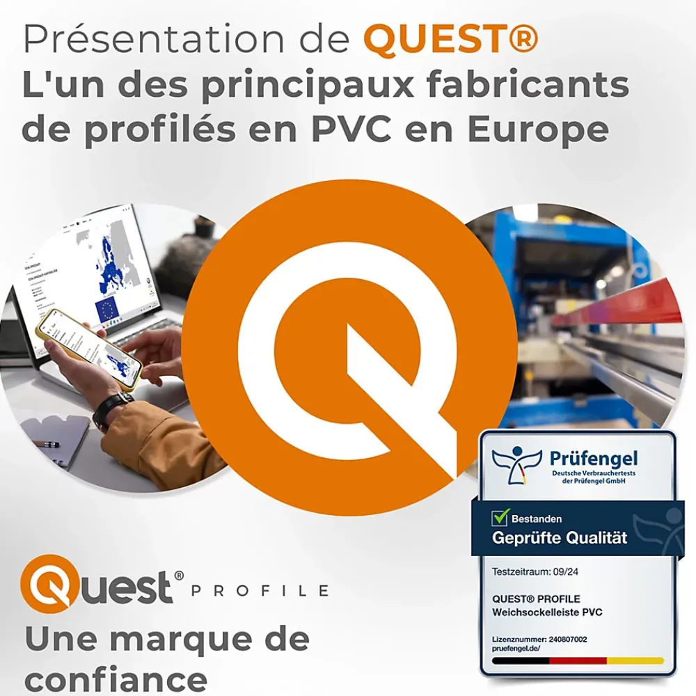 Quest Plinthe Souple Auto-Adhésive en PVC 50x20mm, 25m, Bande Flexible, Facile à Installer, sur Toutes les Surfaces, noir- Plinthe Pour Sol En Vinyle Et Pvc